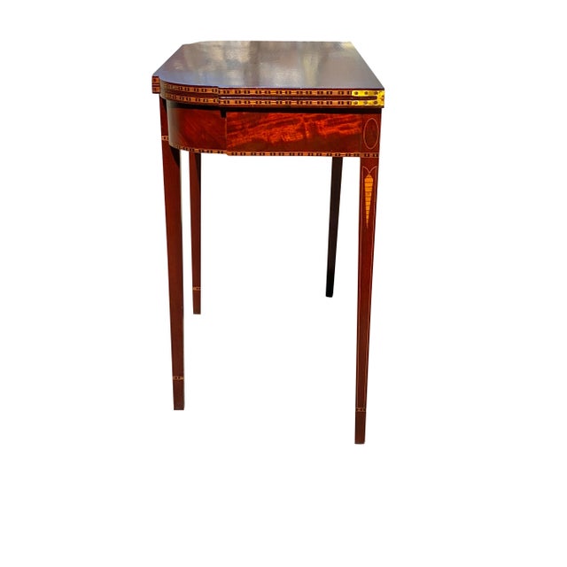 Early 20th Century Antique Federal Style Mahogany Card Table / Game Table With Icicle Inlays For Sale - Image 11 of 12