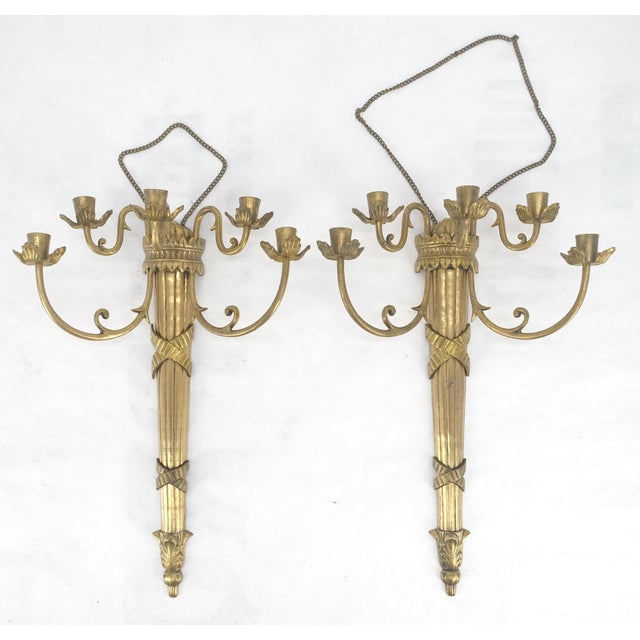 Pair of Antique Regency Revival Bronze Wall Sconces Candle Sticks MINT For Sale - Image 12 of 18