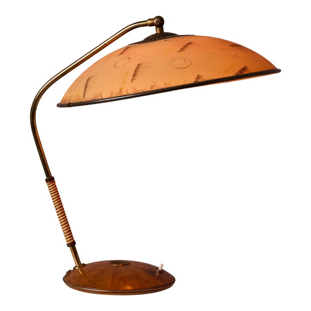 1960s Sculptural Brass and Wood Table Lamp Attributed to j.t. Kalmar For Sale