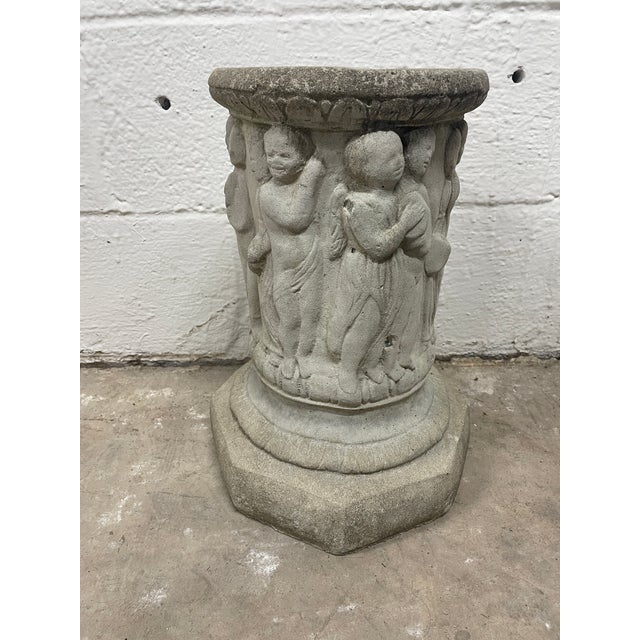 Late 19th C English Concrete Plant Stand With Classic Decorative Figures For Sale - Image 4 of 8