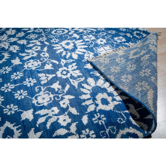 8x10 Blue Traditional Floral Oushak Hand Knotted Wool Carpet Rug For Sale - Image 4 of 6