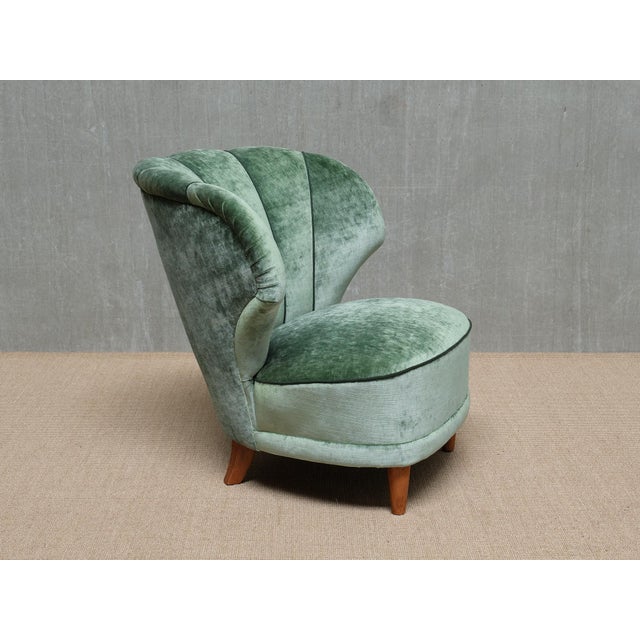 Aqua Set of Finnish Lounge Chairs in Jade Green Velvet by Carl-Johan Boman, 1950s For Sale - Image 8 of 18