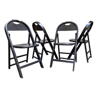 Tric Folding Chairs in Black Lacquered Wood by Achille and Pier Giacomo Castiglioni for BBB Bonacina, 1970s, Set of 4 For Sale