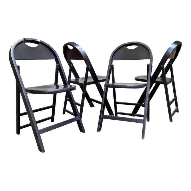 Tric Folding Chairs in Black Lacquered Wood by Achille and Pier Giacomo Castiglioni for BBB Bonacina, 1970s, Set of 4 For Sale