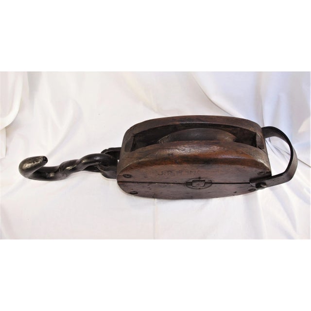 1900 - 1909 Antique Industrial Design Large Scale Pulley and Hook For Sale - Image 5 of 8