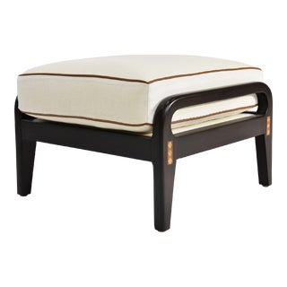 Le Jeune Upholstery Club Havana Ottoman Floor Model, Walnut Finished Mahogany For Sale