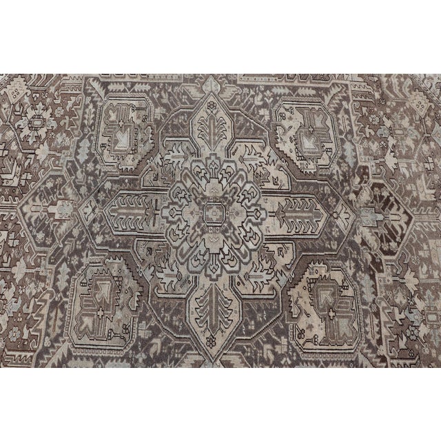 Antique Persian Heriz Rug With Geometric Medallion and Soft Neutral Tones For Sale - Image 10 of 15