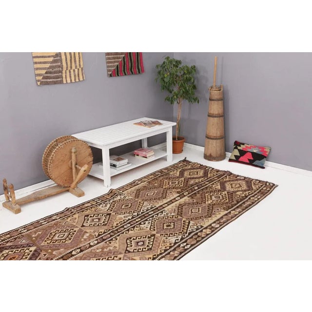 Mid 20th Century Vintage Brown Kars Kilim Rug For Sale In Los Angeles - Image 6 of 7