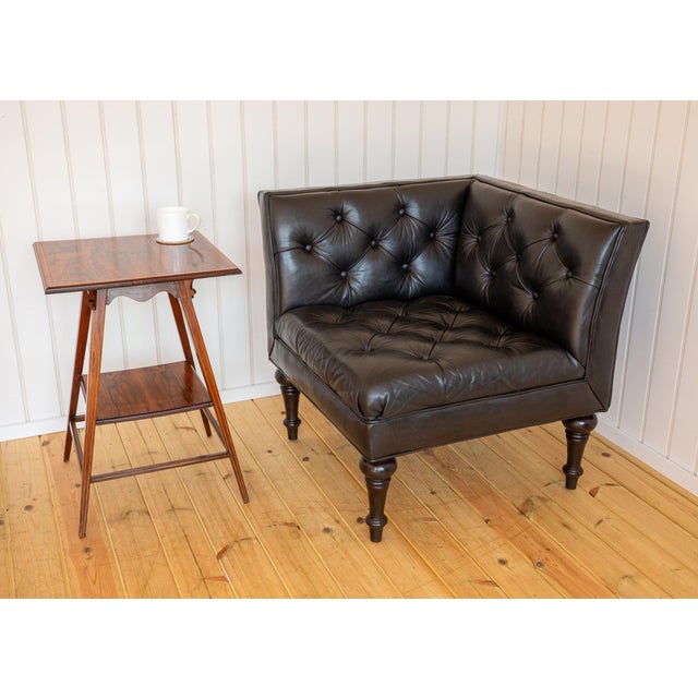 Black Leather Chesterfield Armchair Corner Salon Moschino Haslam Country House Designer, 1990s For Sale - Image 4 of 18