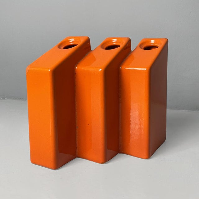 Italian Modern Orange Ceramic Vase by Enzo Bioli for Il Picchio, 1970s For Sale - Image 4 of 14