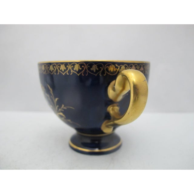 Carlsbad Porcelain Carl Knoll Karlsbad European Landscape Gilt Painting Blue Porcelain Cup & Saucer For Sale - Image 4 of 9