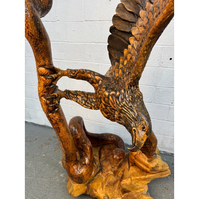 Hand-Carved Eagle & Serpent Wood Sculpture For Sale - Image 4 of 17