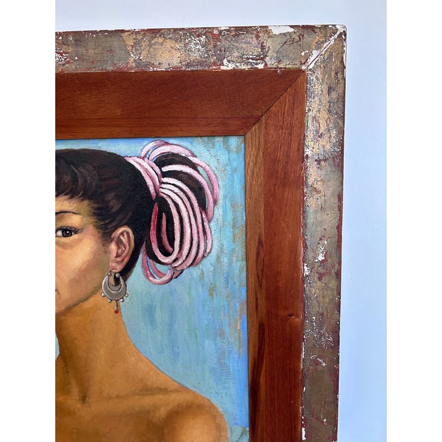 20th Century Oil Portrait of a Spanish Carmen Style Gypsy Woman in Large Frame For Sale In San Francisco - Image 6 of 12