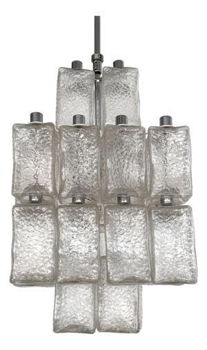 Mid-Century Swiss Chandelier in Chrome and Textured Glass from Bag Turgi, 1960s