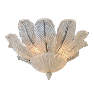 Small Scale Frosted Murano Glass Flush Mount Chandelier For Sale