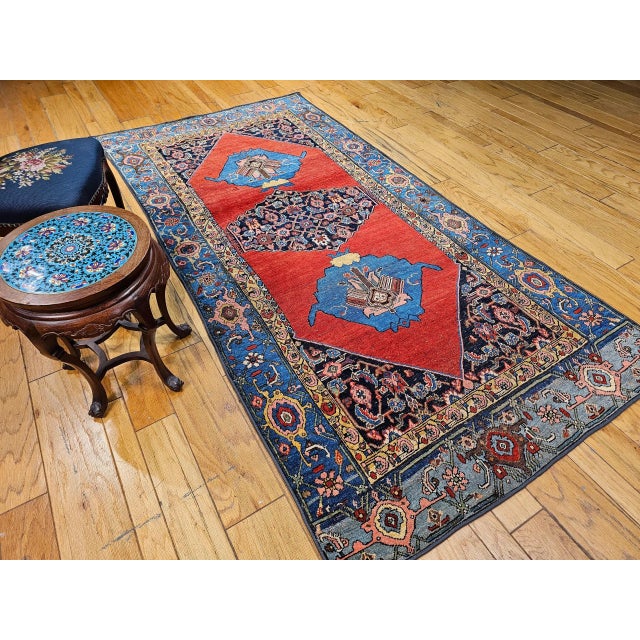 Red Vintage Persian Bidjar Gallery Rug, Hand-Knotted Wool, Geometric Pattern, Carnelian Red & Blue, 5x9 For Sale - Image 8 of 12
