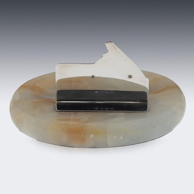 Vintage English Silver and Agate Horse Racing Themed Ashtray, 1957 For Sale - Image 4 of 12