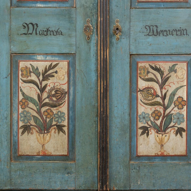 Early 19th-Century Hungarian Hand-Painted Pine Two-Door Armoire For Sale - Image 9 of 13