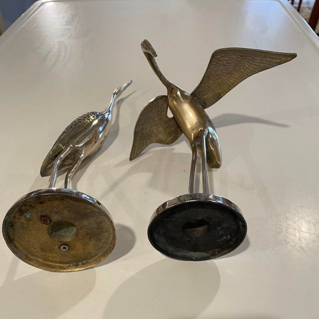 Vintage Brass Crane Figurines-Pair For Sale - Image 12 of 12