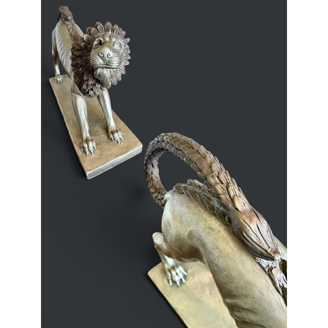 Silver 1980s Austin Productions Etruscan Lion Sculpture-Large-Regency-Statue-Neoclassical For Sale - Image 8 of 11
