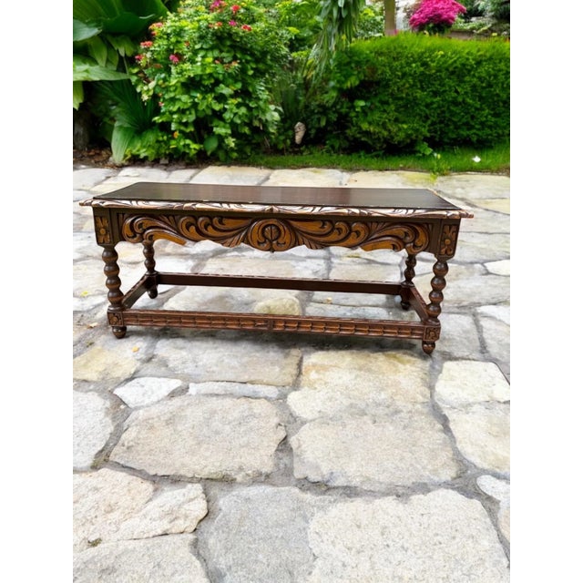 Spanish Baroque Carved Wood Arts & Crafts Hall Bench Seat For Sale - Image 16 of 16