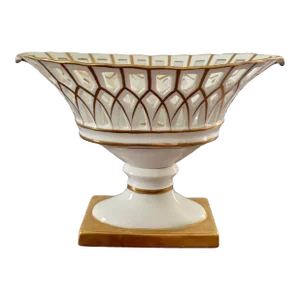 Reticulated Regency White Porcelain and Gold Gilt Basket Compote