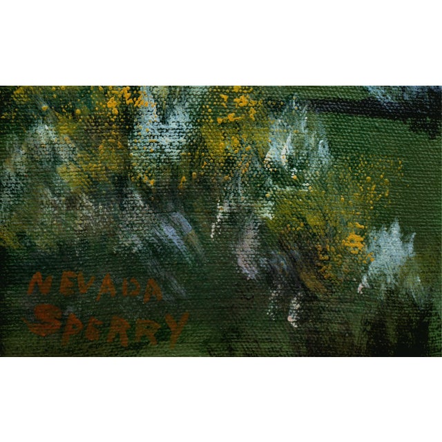 Green Mid 20th Century Hillside Farmhouse Landscape Oil Painting by Nevada Sperry For Sale - Image 8 of 9