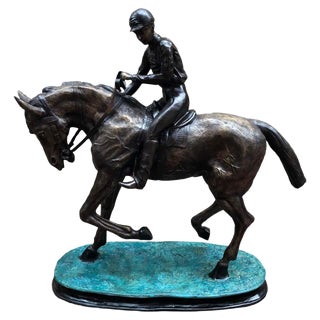 French Bronze Horse and Jockey Statue, 20th Century For Sale