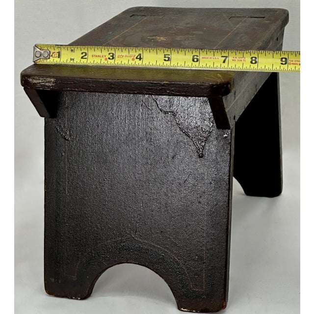 Antique Hand Made American Victorian Folk Art Wood Fireside Footstool With Hand Oil Painted Flowers & Features For Sale - Image 12 of 13