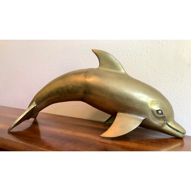 Vintage Mid-Century Solid Brass 21-Inch Leaping Dolphin Sculpture For Sale In Fayetteville, AR - Image 6 of 12