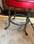 Industrial Vintage Industrial Brutalist Welded Iron Chain Stool With Red Vinyl Seat For Sale - Image 3 of 6