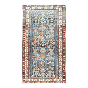 Antique Persian Bakhtiari Rug With Deep Blue Field and Geometric Garden Motifs 5'4 X 10'1