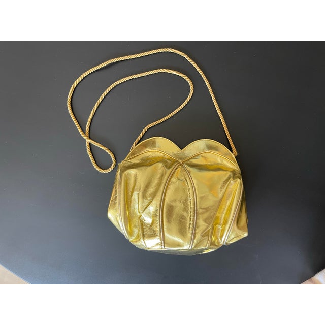 Italian Andrea Carrano Gold Leather Disco Bag For Sale In New York - Image 6 of 10