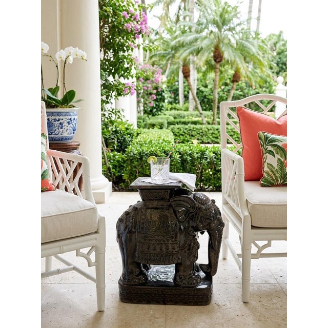Vintage Black Glazed Ceramic Elephant Garden Stool For Sale In West Palm - Image 6 of 8