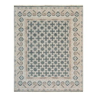 9x12 Luxurious Oriental Green Traditional Geometric Hand Knotted Wool Carpet Rug For Sale