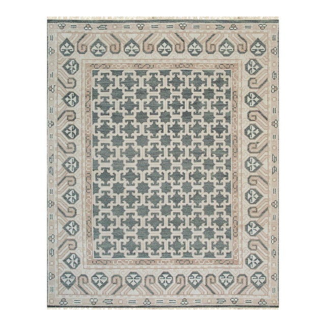 9x12 Luxurious Oriental Green Traditional Geometric Hand Knotted Wool Carpet Rug For Sale