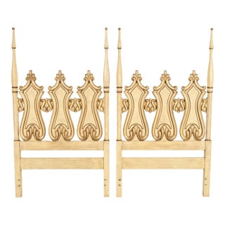 Romweber Hollywood Regency French Rococo Cream Lacquered and Parcel Gilt Twin Size Headboards, Pair For Sale