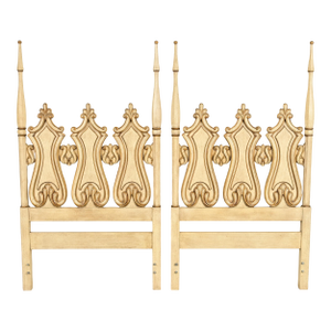 Romweber Hollywood Regency French Rococo Cream Lacquered and Parcel Gilt Twin Size Headboards, Pair