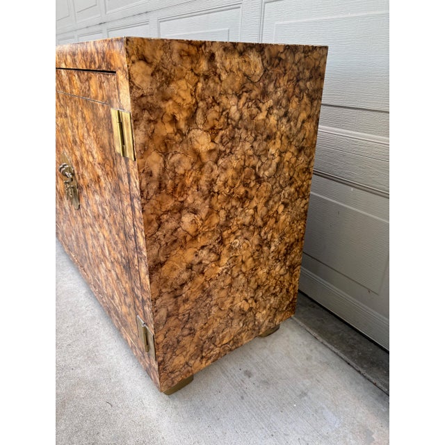 Henredon Faux Tortoise Shell Brass Cabinet Sideboard Hollywood Regency a Pair For Sale - Image 9 of 18