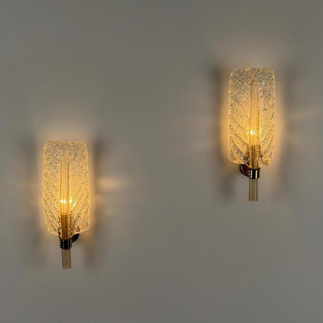 Gold Feather Murano Glass Sconces from Barovier & Toso, 1971, Set of 2 For Sale - Image 8 of 18