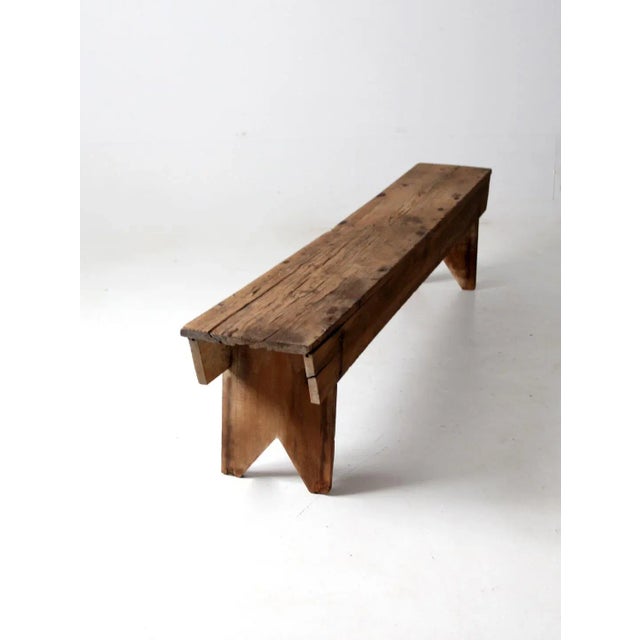 Farmhouse Antique Primitive Bench 7ft For Sale - Image 3 of 14