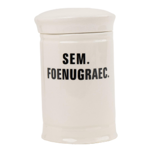 Antique-Style Ceramic Apothecary Jar With Lid - Sem. Foenugraec.