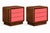 Pair of Postmodern Three-Drawer Nightstands — Rich Walnut & Salmon Finish A distinctive pair of postmodern nightstands...