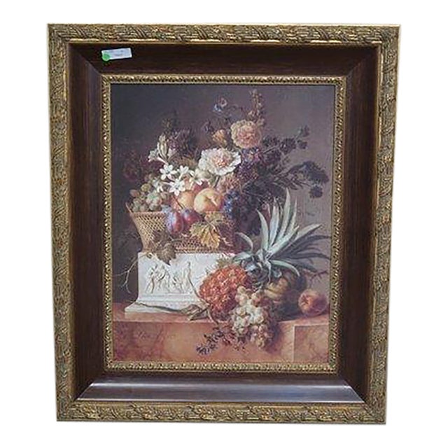 Fruit & Floral Basket Framed Transfer Print For Sale
