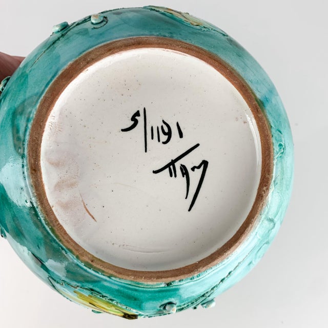 Blue Vintage Lidded Ceramic Italy Bowl Jar Lidded Italian Pottery Floral Trinket Dish For Sale - Image 8 of 12