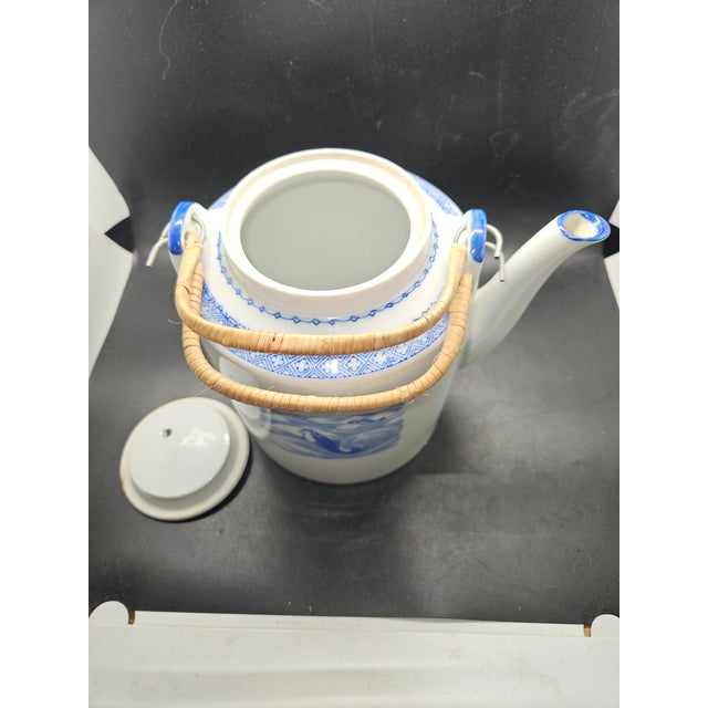 1970s Vintage Chinese Blue and White Porcelain Teapot For Sale - Image 5 of 6
