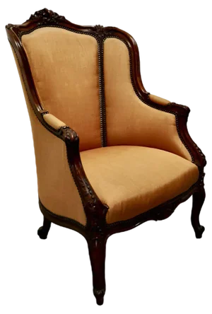 French Carved Walnut and Salon Chair in Silk, 1950s