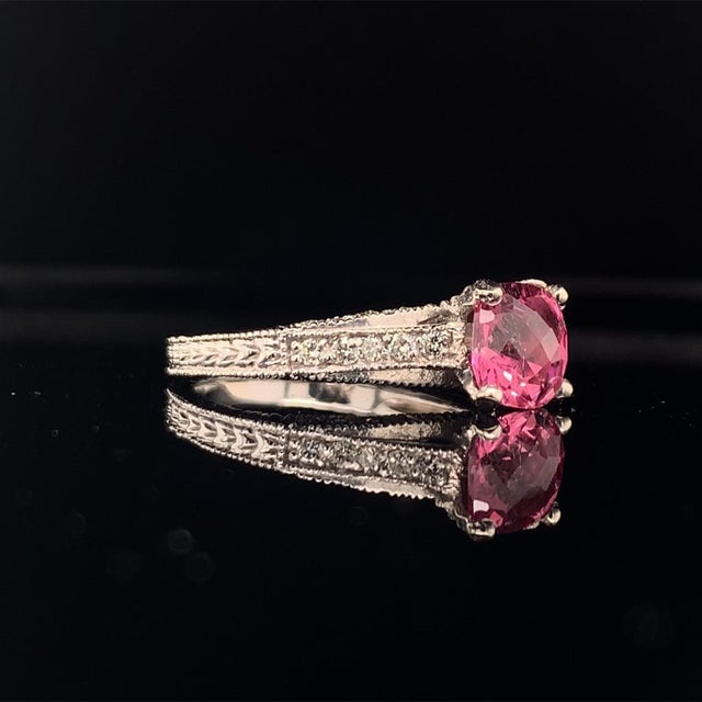 Traditional Diamond Pink Tourmaline Rubellite Ring 6.5 14k White Gold 2.45 TCW Certified For Sale - Image 3 of 11