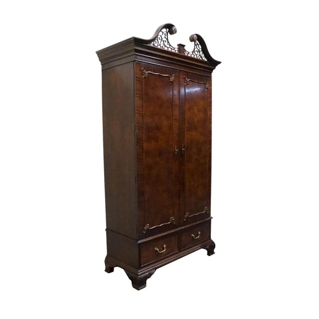 Century Furniture Century Furniture Solid Mahogany Traditional Chippendale Style 47" Clothing Armoire W. Pierced Wood Pediment For Sale - Image 4 of 15