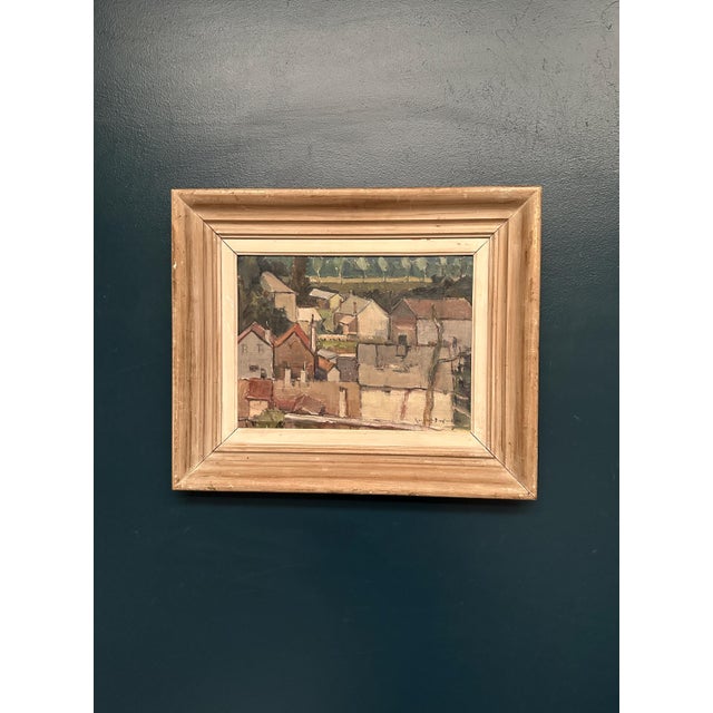 Landscape with Geometric Houses, 1950s, Oil on Panel, Framed For Sale - Image 10 of 18